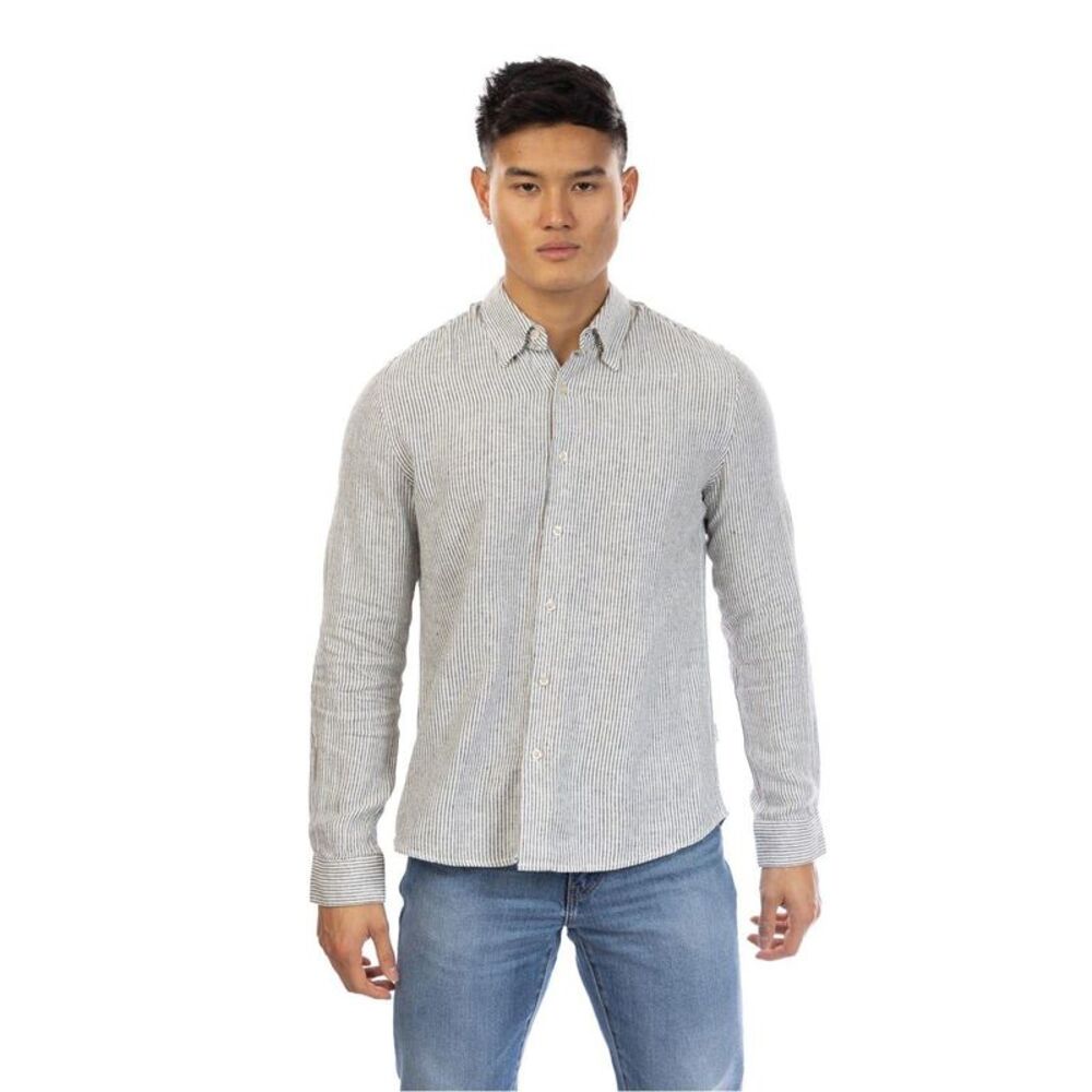 Peter Werth Mens Rascoe Collared Long-Sleeved Button-Down Shirt / Black/White